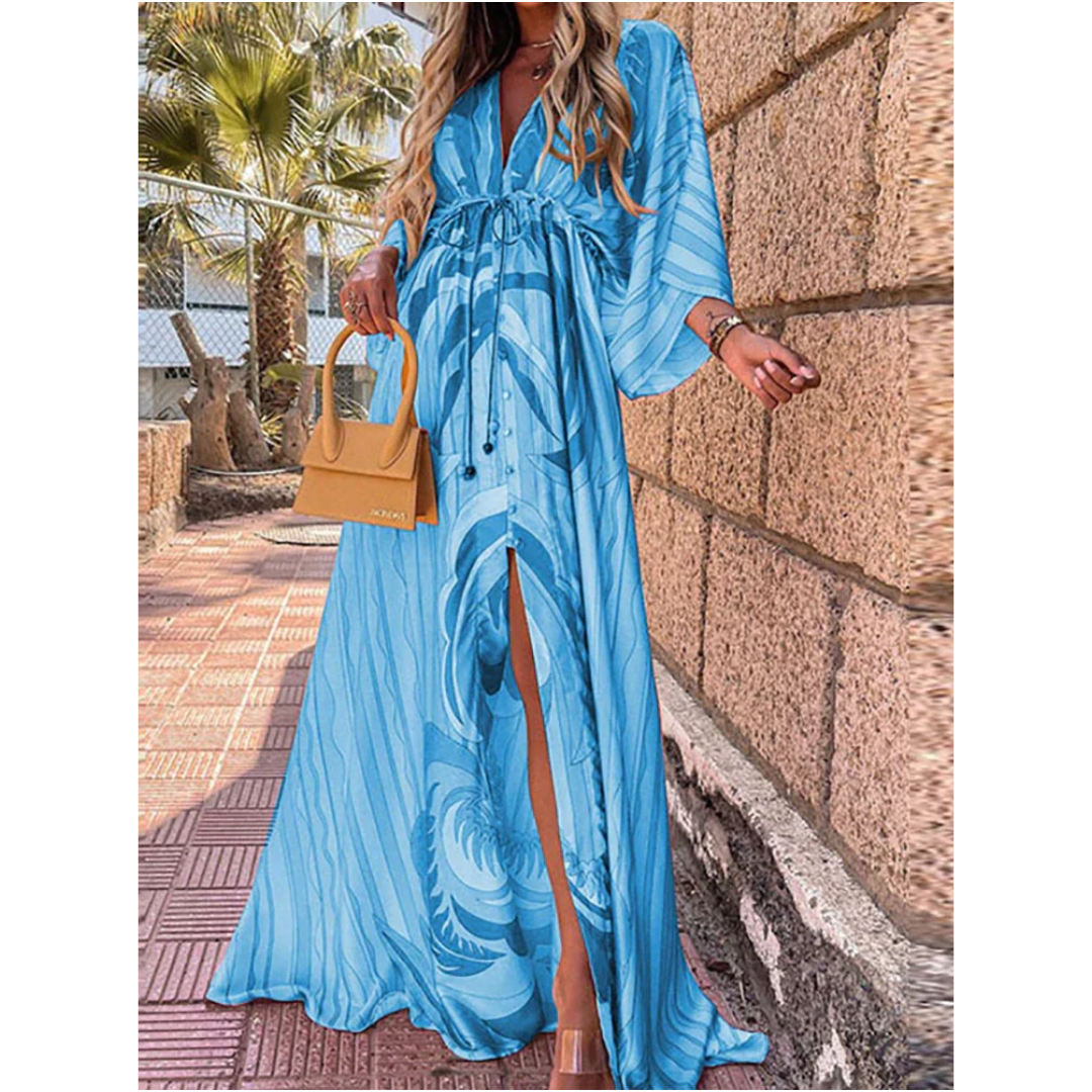 Farbenfrohes V Ausschnitt Kleid Mit Schlitz Für Damen | Maxi