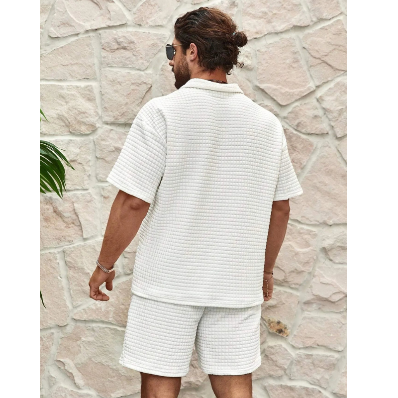 Halb-Reißverschluss Hemd und Shorts Set für Herren