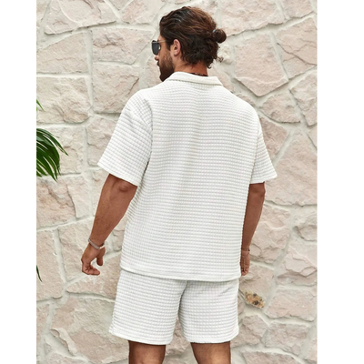 Halb-Reißverschluss Hemd und Shorts Set für Herren