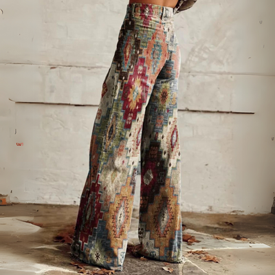 Vintage gemusterte Weitbein-Hose für Damen