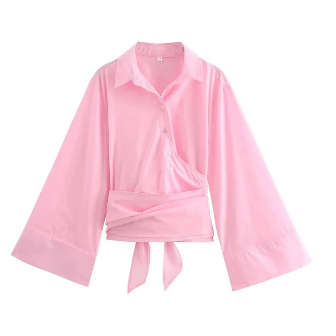 Damen Schickes Wickel Kimono Hemd | Langarm