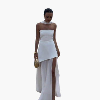 Schulterfreies Abendkleid für Damen - Maxi mit hohem Schlitz