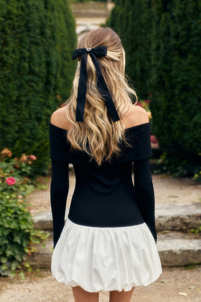 Laura® | Langärmliges, schulterfreies Minikleid mit Puffärmeln