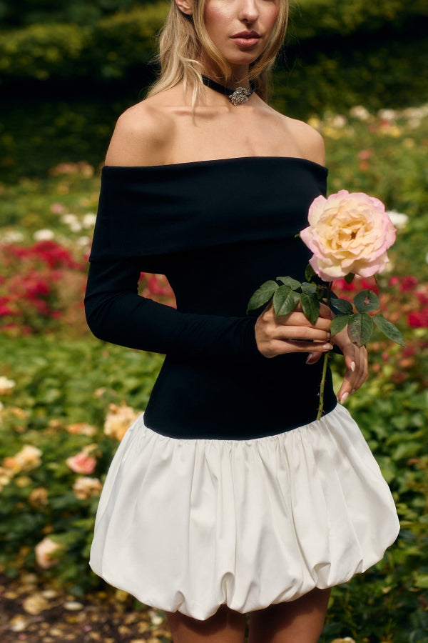 Laura® | Langärmliges, schulterfreies Minikleid mit Puffärmeln