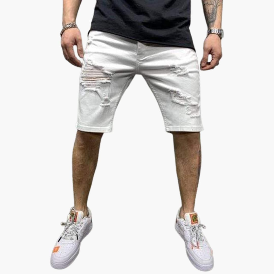 Herren Slim Fit Jeansshorts mit Stretch und Umschlag-Saum