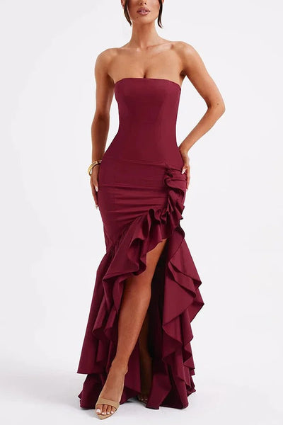 Lindsay® | Sexy Off-Shoulder-Maxikleid mit schmaler Passform und unregelmäßigem Saum