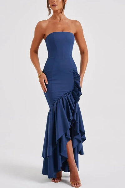 Lindsay® | Sexy Off-Shoulder-Maxikleid mit schmaler Passform und unregelmäßigem Saum