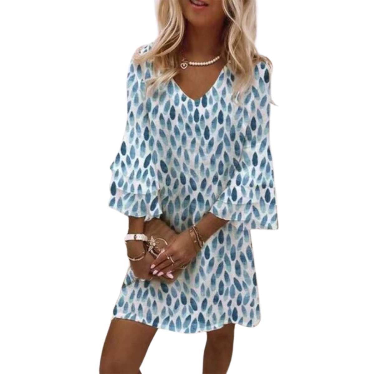 Gemustertes V-Ausschnitt Kleid für Damen