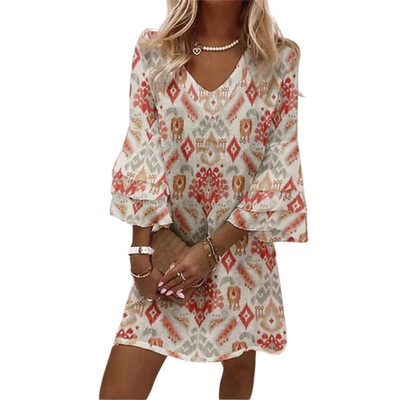 Gemustertes V-Ausschnitt Kleid für Damen