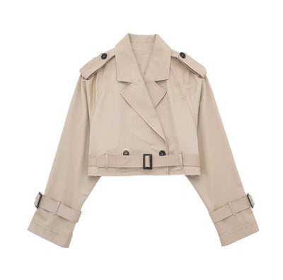 Kurzer Damen-Trenchcoat aus veganem Leder