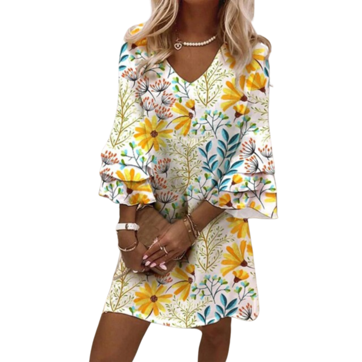 Gemustertes V-Ausschnitt Kleid für Damen