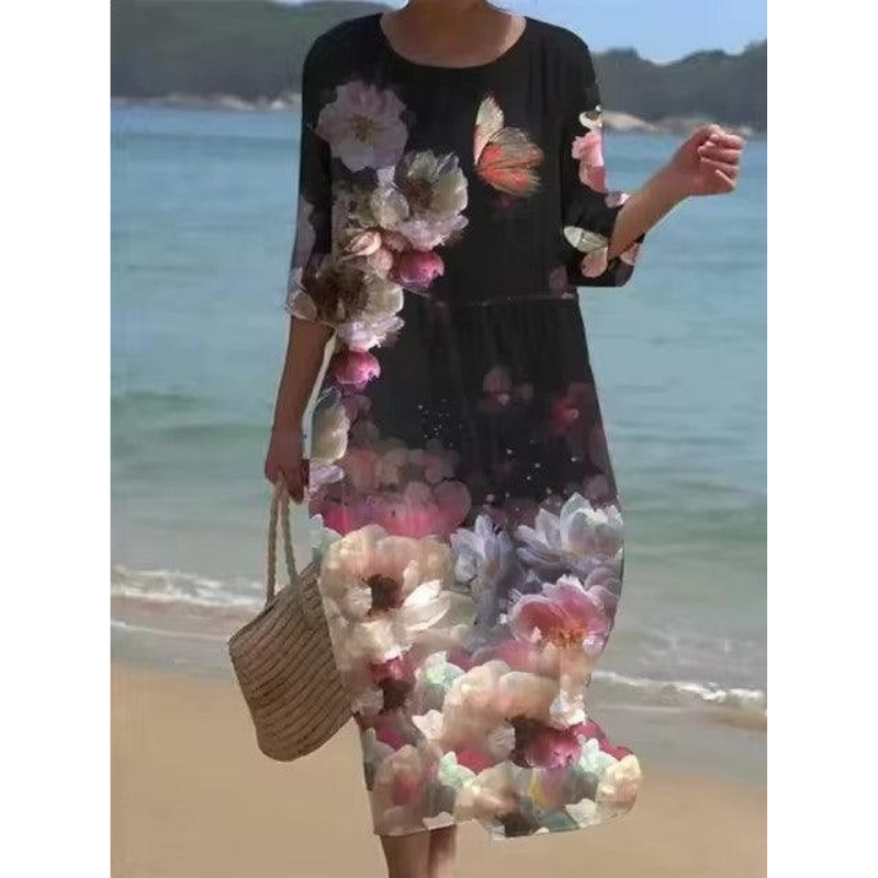 Damenkleid Mit Blumendruck Und Halblangen Ärmeln | Schmeichelhafte Passform