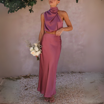 Satin-Halterneck Crop-Top und Rock für Damen