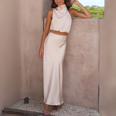 Satin-Halterneck Crop-Top und Rock für Damen