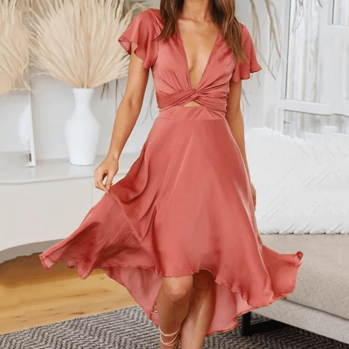 Kurzarm-Midikleid mit Frontbindung Für Damen