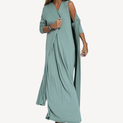 Drapiertes Maxikleid mit Cardigan Für Damen