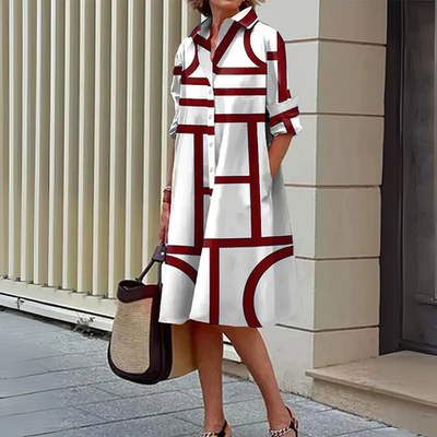 Damen Sommer-Hemdkleid mit langen Ärmeln und Kragen