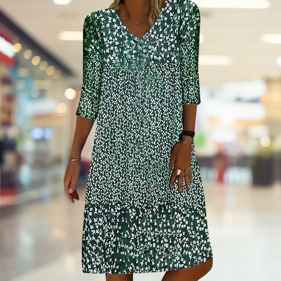 Damen Sommer-Midi-Kleid mit V-Ausschnitt und 3/4-Ärmeln