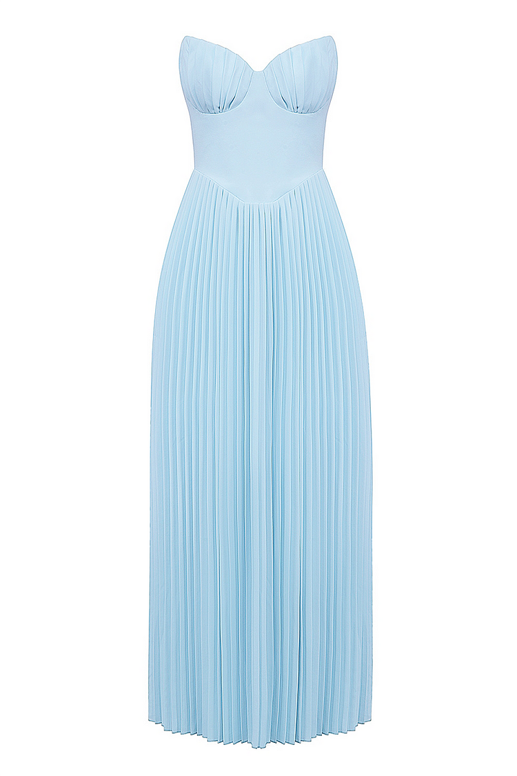 Lola® | Trägerloses, plissiertes Maxikleid mit Cinch-Taille - Blau [Vorbestellung]