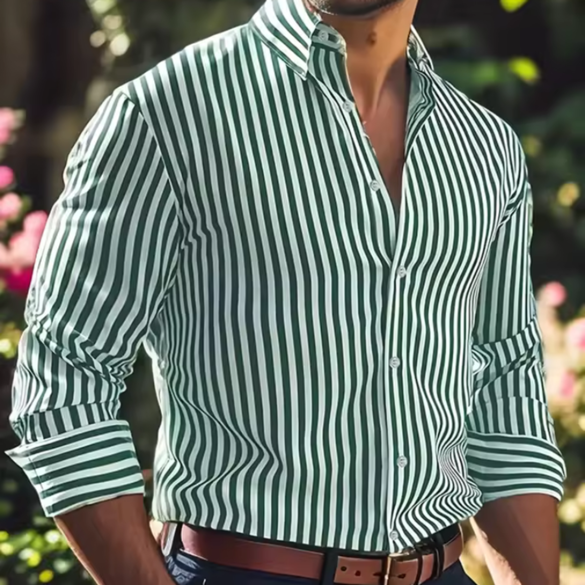 Vertikal Gestreiftes Slim Fit Hemd Für Herren