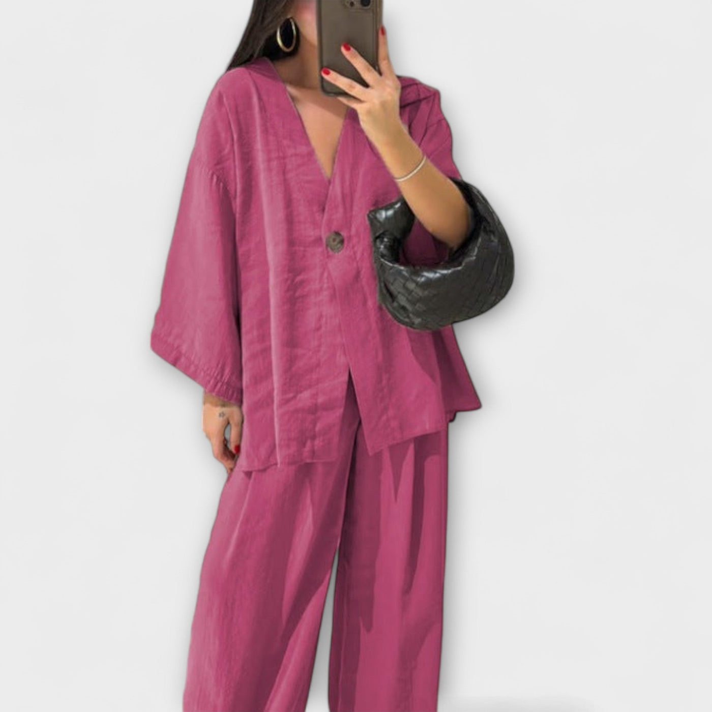 Jacqueline - Lässiges V-Ausschnitt Oberteil mit passender Hose