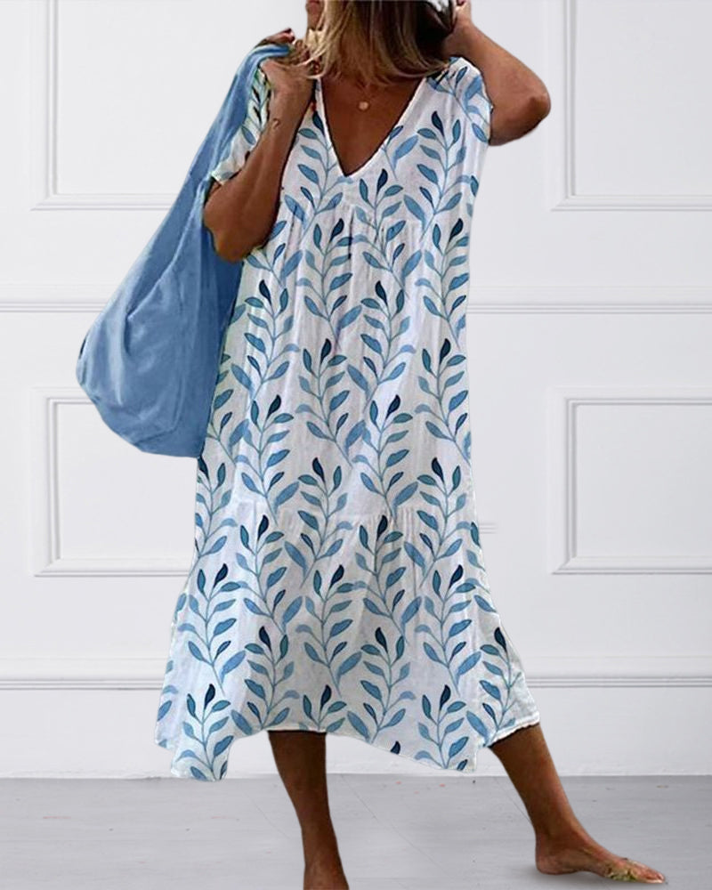 Blätterdruck Boho Midikleid