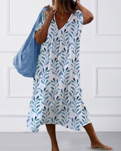 Blätterdruck Boho Midikleid