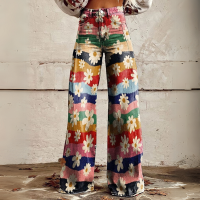 Geblümte Weitbein-Hose Für Damen