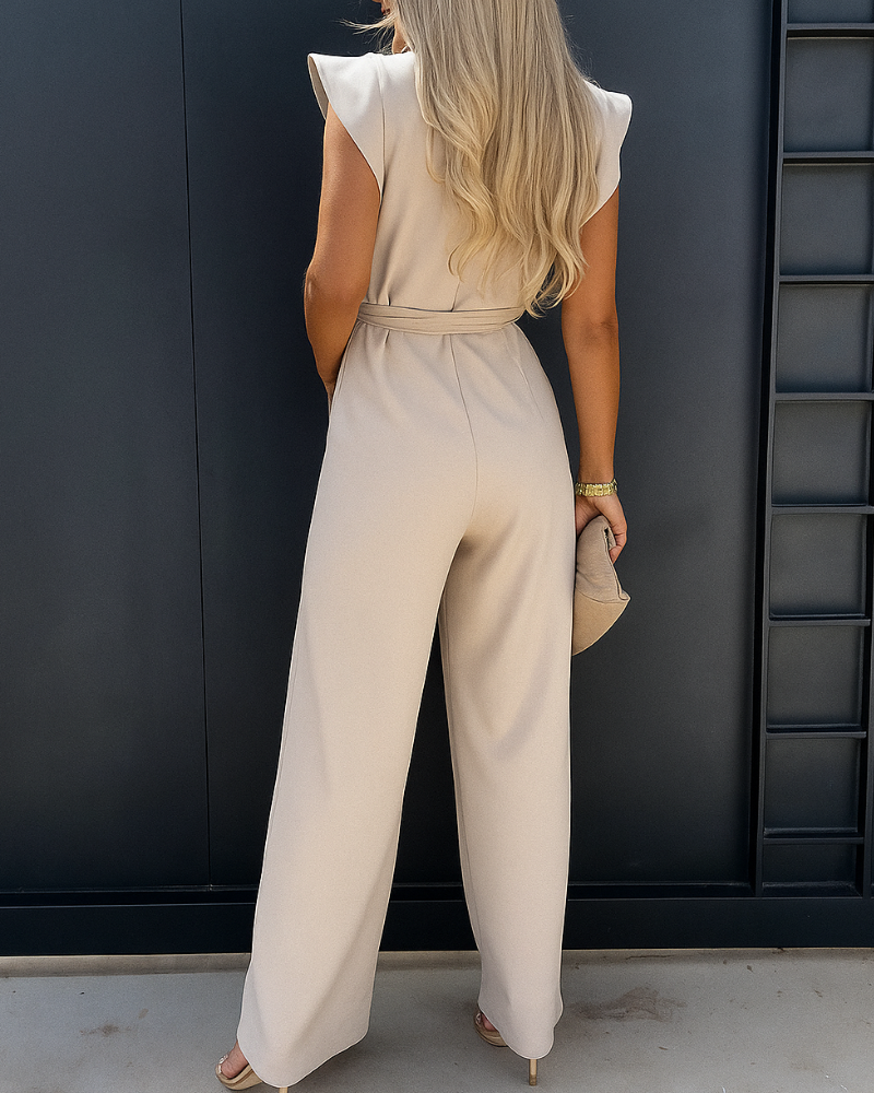 Damen Eleganter Jumpsuit mit Gürtel | Weites Bein