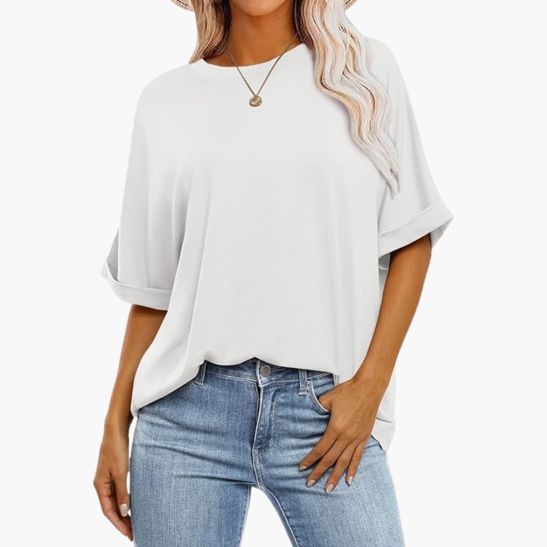 Damen Oversize T-Shirt mit Rundhalsausschnitt und kurzen Ärmeln