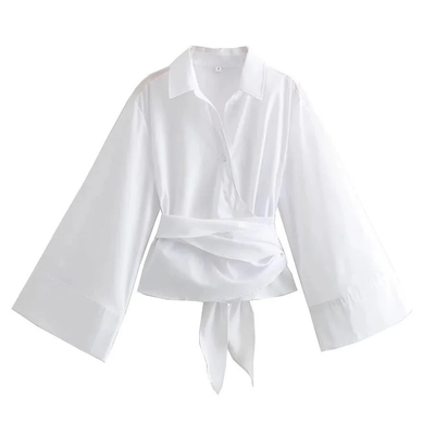 Damen Schickes Wickel Kimono Hemd | Langarm