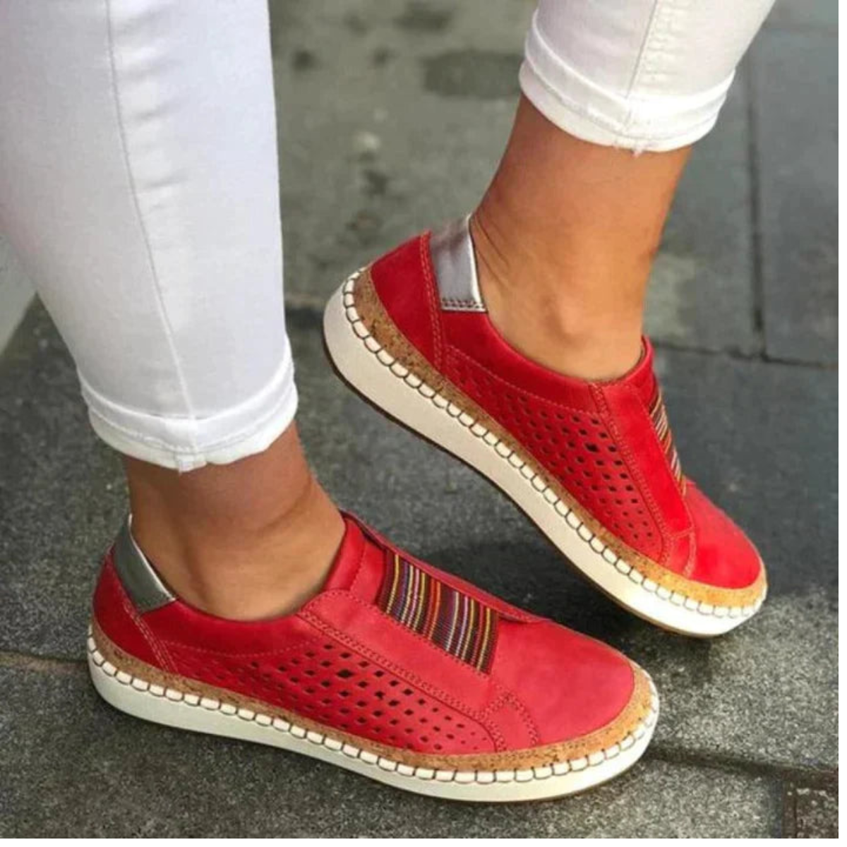 Slip-On Perforierte Sneakers Komfortsohle Für Damen