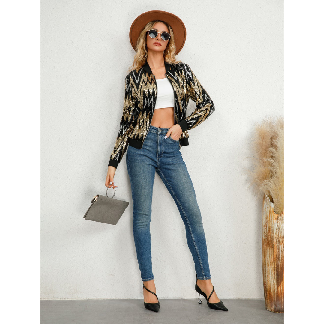 Schicke Reißverschlussjacke Für Damen | Paillette