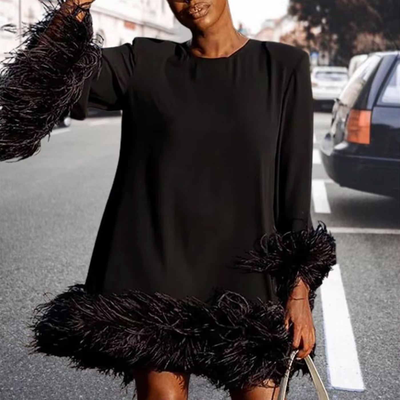 Elegantes Damenkleid Mit Rundhalsausschnitt Und Futter | Mini