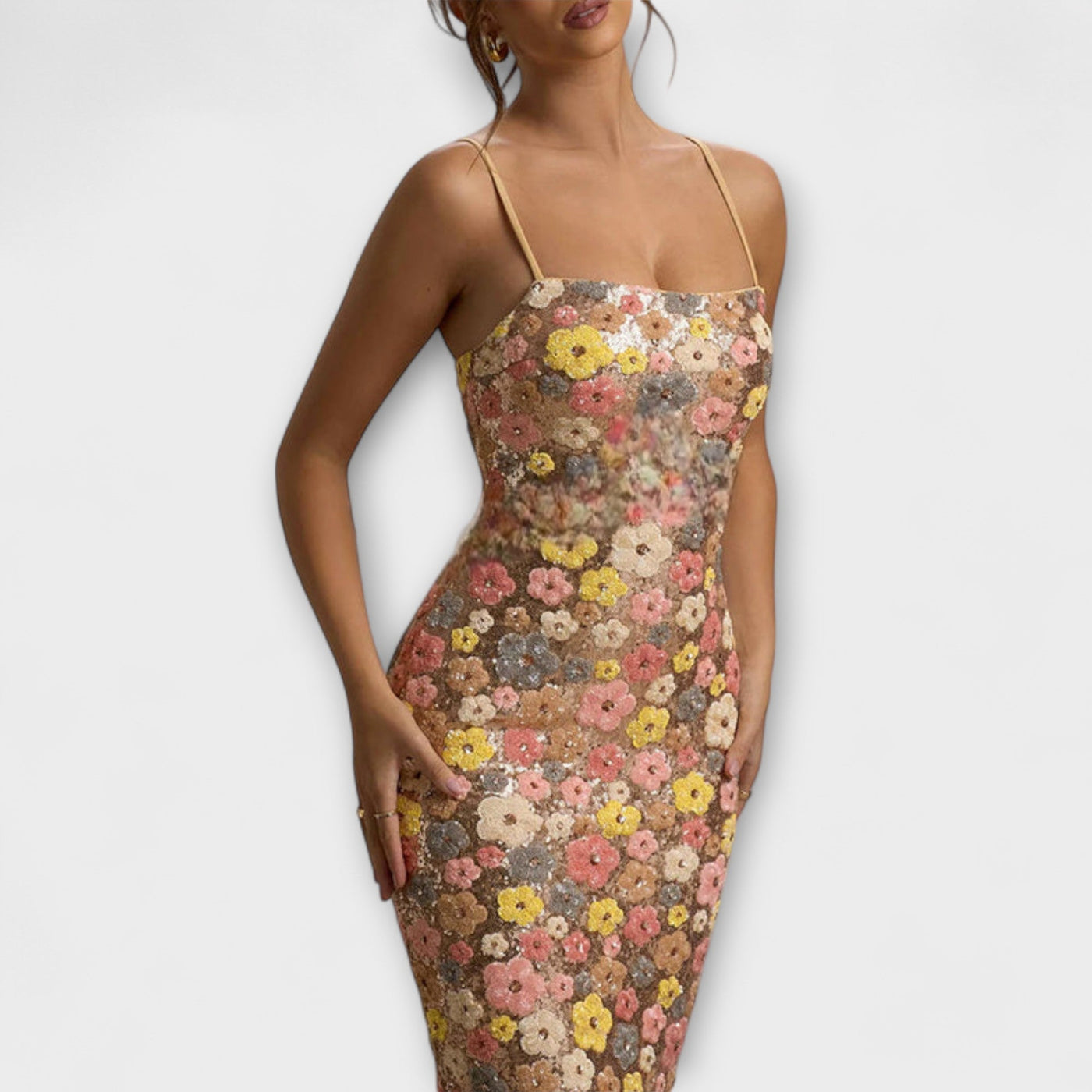 Oakley - 80er-Jahre Maxi-Kleid mit floralen Pailletten