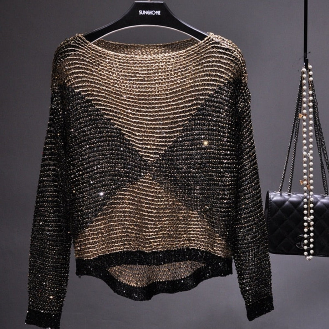 Damen Langarm Rundhals Klassisches Oberteil | Pailletten
