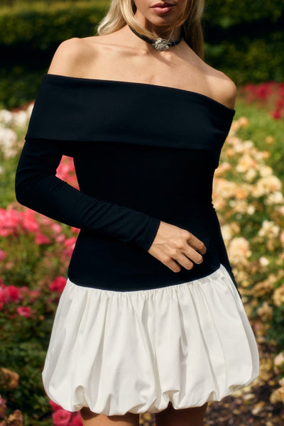 Laura® | Langärmliges, schulterfreies Minikleid mit Puffärmeln