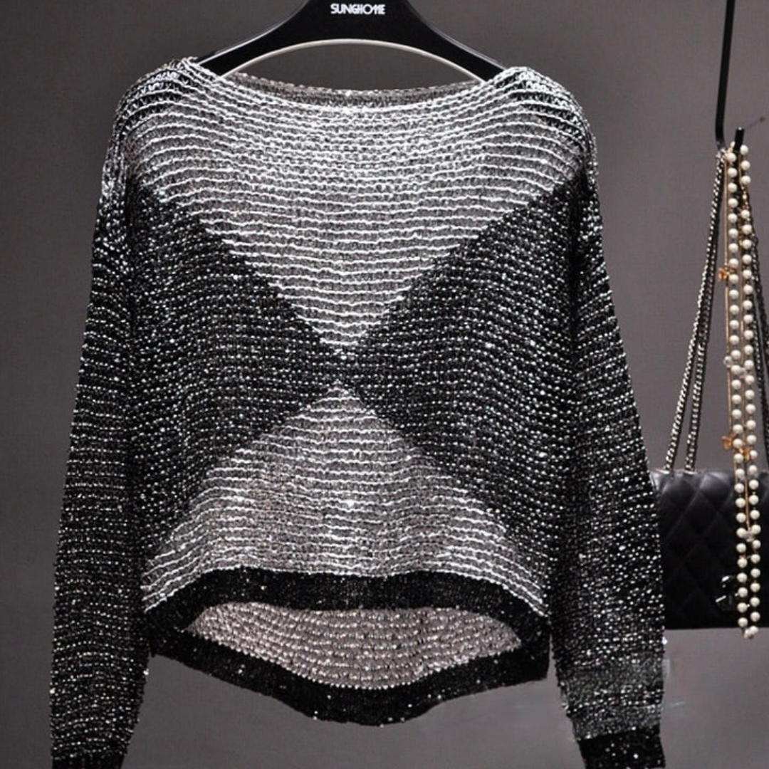 Damen Langarm Rundhals Klassisches Oberteil | Pailletten