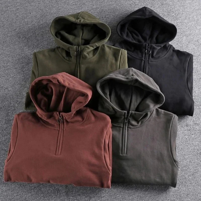 Herren Lässiger Warmer Winter Kapuzenpulli | Halb Zip