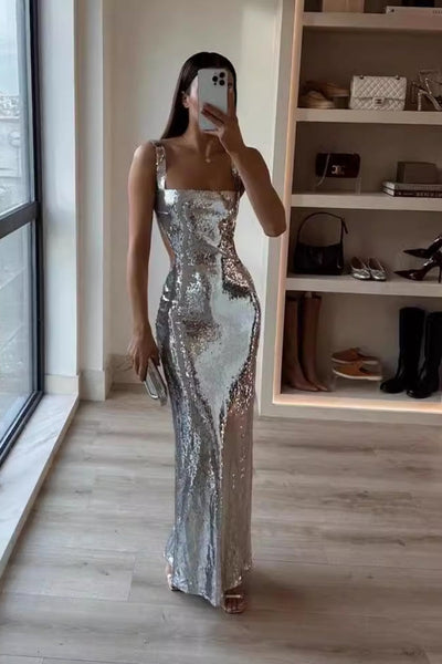 Lucia® | Schlankes, rückenfreies Maxikleid mit quadratischem Ausschnitt und Neckholder
