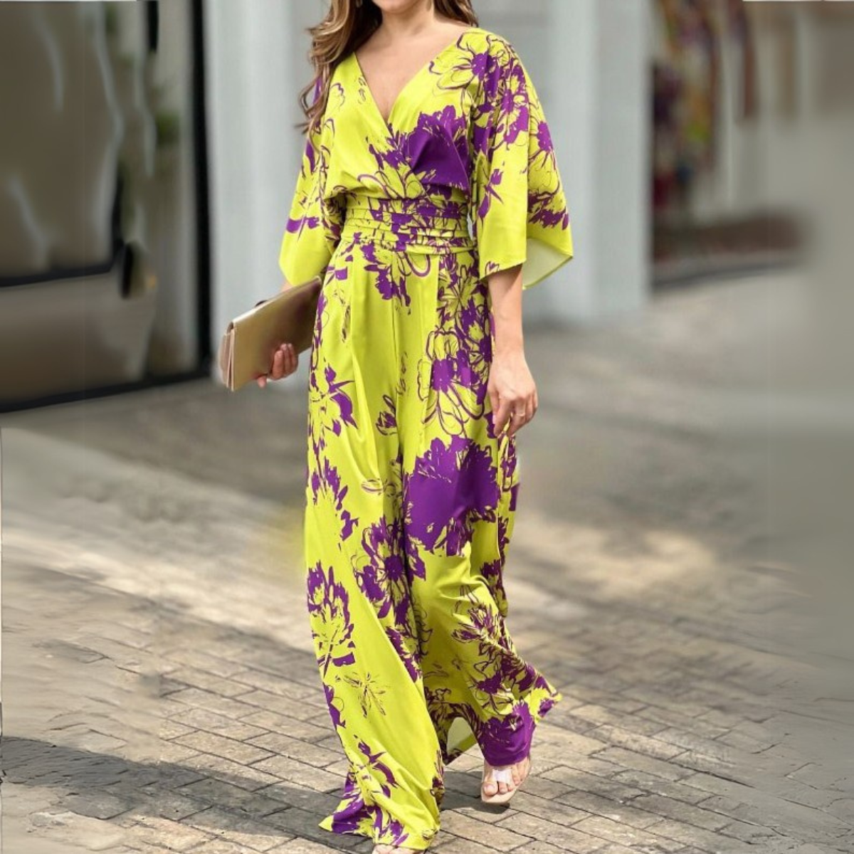 Floraler V-Ausschnitt Overall Für Damen