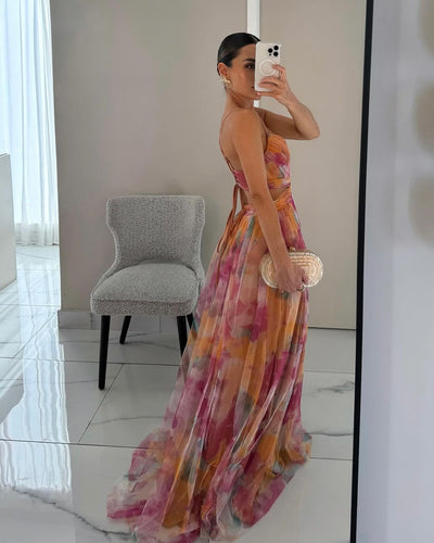 Elegantes Damen Maxikleid mit V-Ausschnitt – Ideal für Hochzeitsgäste