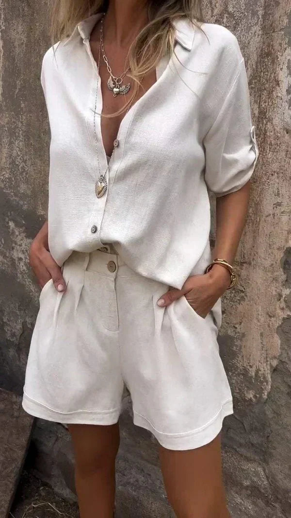 Elegantes damen-top und shorts-set