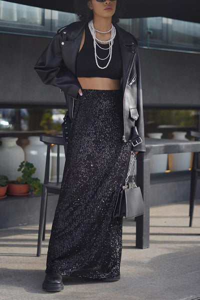 Mary® | Glitzernder, bodenlanger Paillettenrock mit hoher Taille