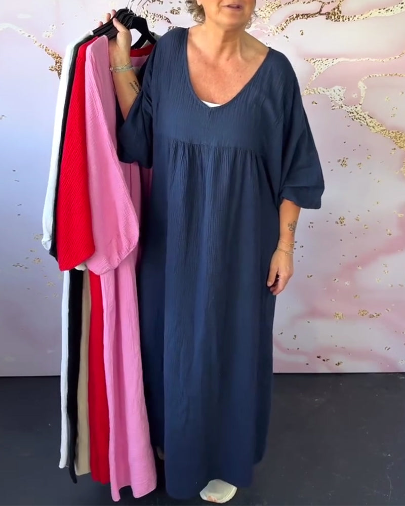 MIRAVO | Luftiges V-Ausschnitt Maxikleid mit Falten