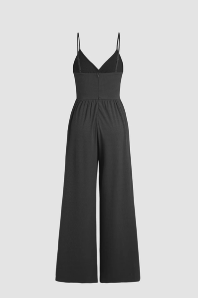 Zelda® | Schwarzer sexy Cami-Jumpsuit mit V-Ausschnitt, hoher Taille und weitem Bein