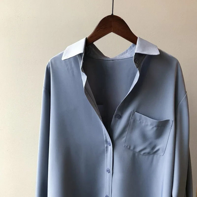 Kontrastkragen Knopfhemd Für Damen