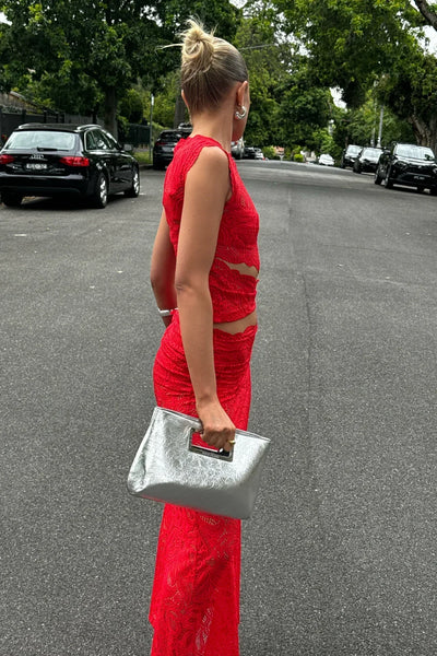 Damen Spitzen Set – Elegantes Zweiteiler Outfit mit Ärmellosem Top & Rock mit Schlitz – Sommer