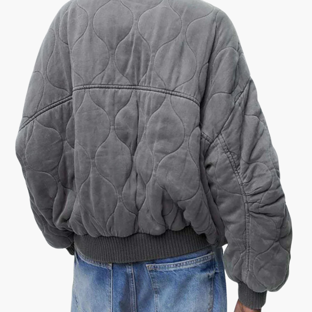 Damen Stepp Bomberjacke mit Druckknopfverschluss und gerippten Bündchen