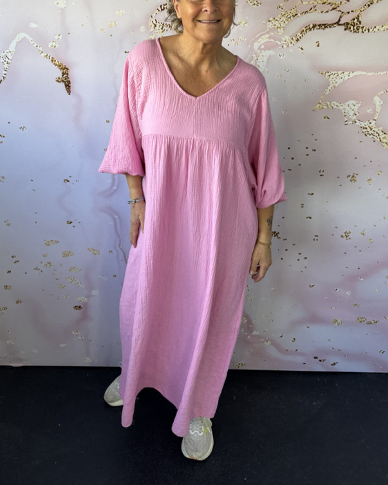 MIRAVO | Luftiges V-Ausschnitt Maxikleid mit Falten